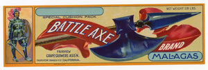 Vintage, Unused BATTLE AXE Grape, Fruit Crate Label || Fairview, California