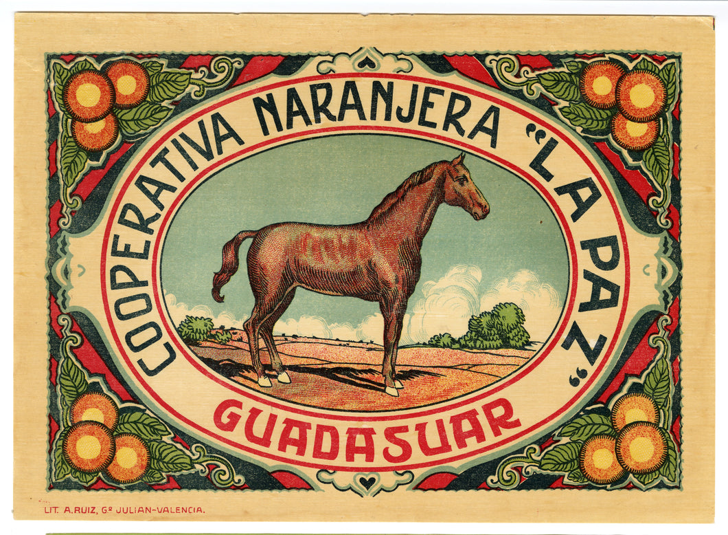 Vintage, Unused Spanish La Paz Orange Fruit Crate Label || Guadasuar