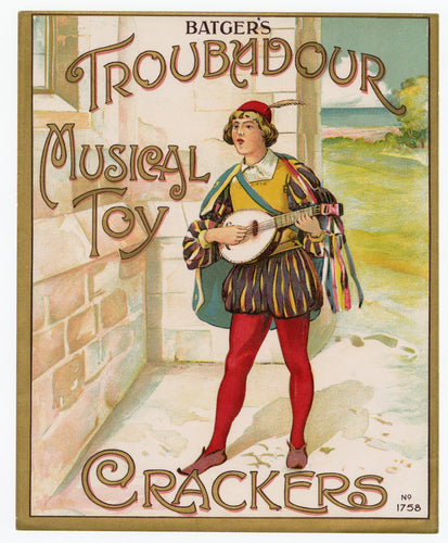 Antique, Unused TROUBADOUR MUSICAL TOY Firecracker LABEL ONLY, Batger