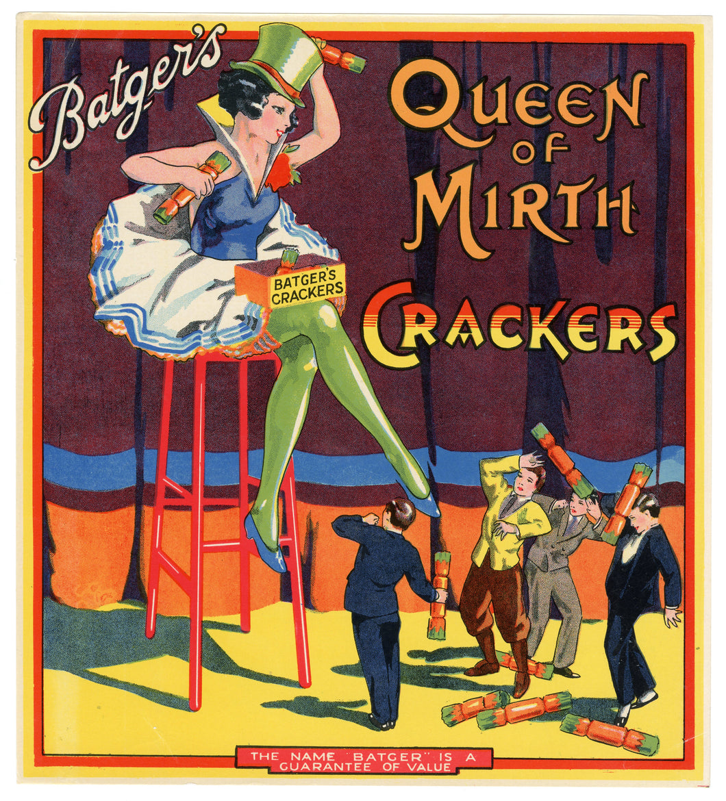  Antique, Unused QUEEN OF MIRTH Firecracker LABEL ONLY, Batger, Flapper