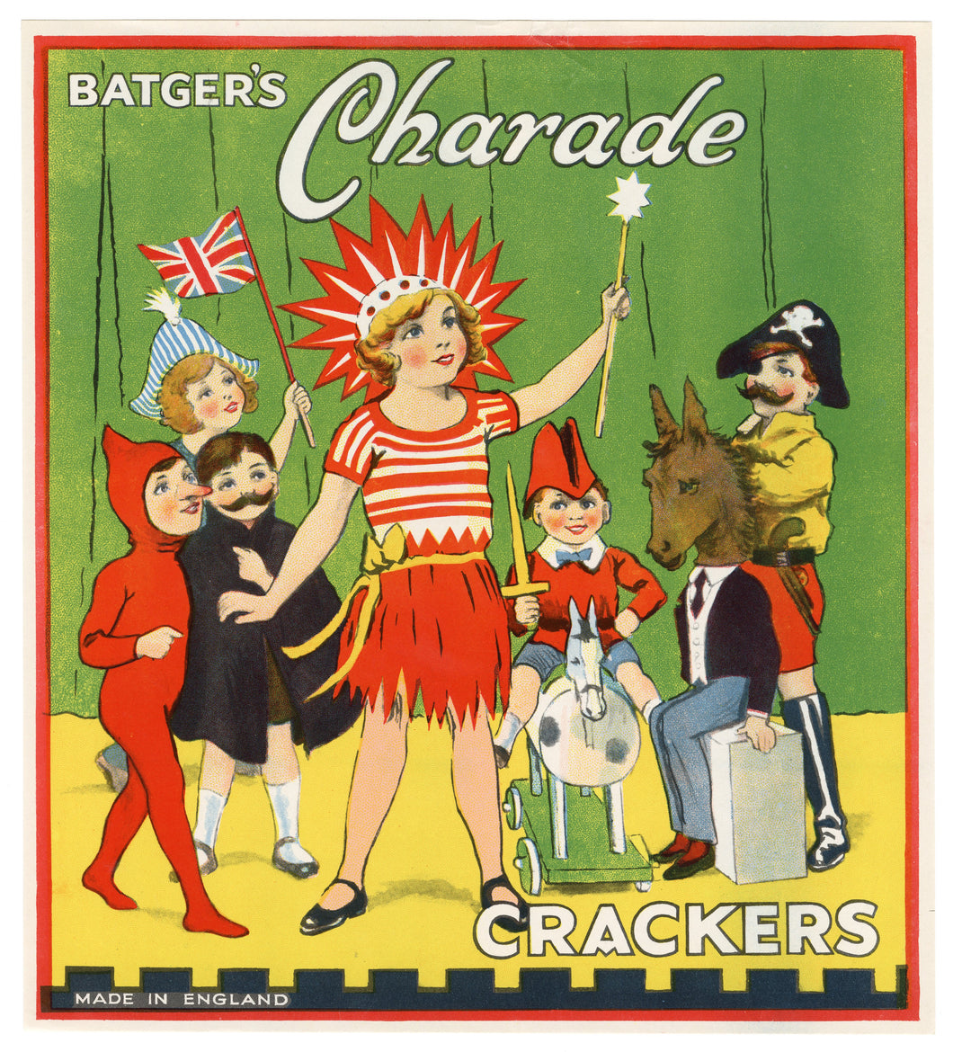  Antique, Unused CHARADE Firecracker LABEL ONLY, Batger, Costume Party