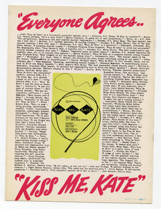 Vintage 1950s KISS ME KATE Theater Bill, Program, Francis McCann, Robert Wright, Cole Porter