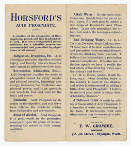Antique HORSFORD'S ACID PHOSPHATE Quack Medicine, Trade Card Pamphlet 