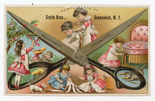 Antique Victorian SMITH BROS. Scissors, Cutting Shears, Sewing Trade Card || Greenwich, N.Y.