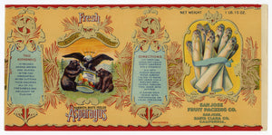 Vintage, Unused MAMMOTH White Canned Asparagus Vegetable Label || San Jose, Ca.