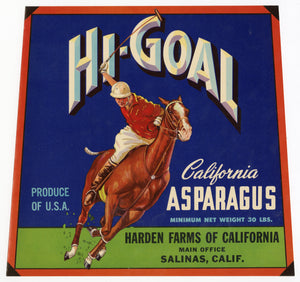 Vintage, Unused HI-GOAL Asparagus Vegetable Crate Label, Polo || Salinas, Ca.