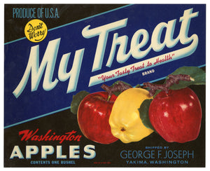 Vintage, Unused MY TREAT Apple Fruit Crate Label || Yakima, Washington