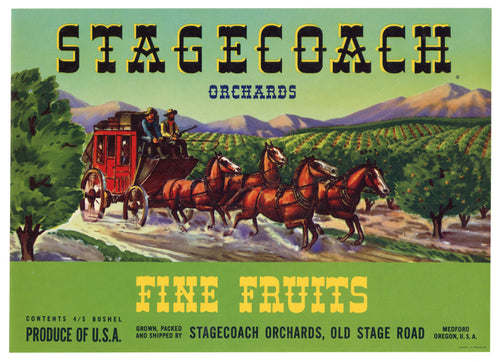 Vintage, Unused STAGECOACH Fine Fruits Apple Crate Label || Medford, Oregon