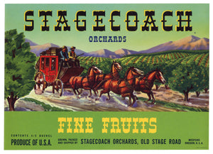 Vintage, Unused STAGECOACH Fine Fruits Apple Crate Label || Medford, Oregon