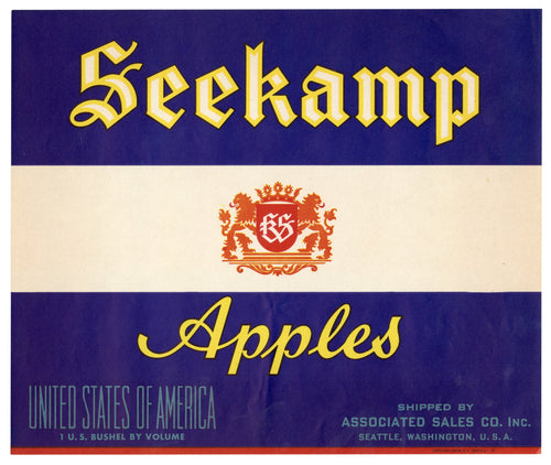 Vintage, Unused SEEKAMP Apple Fruit Crate Label || Seattle, Washington