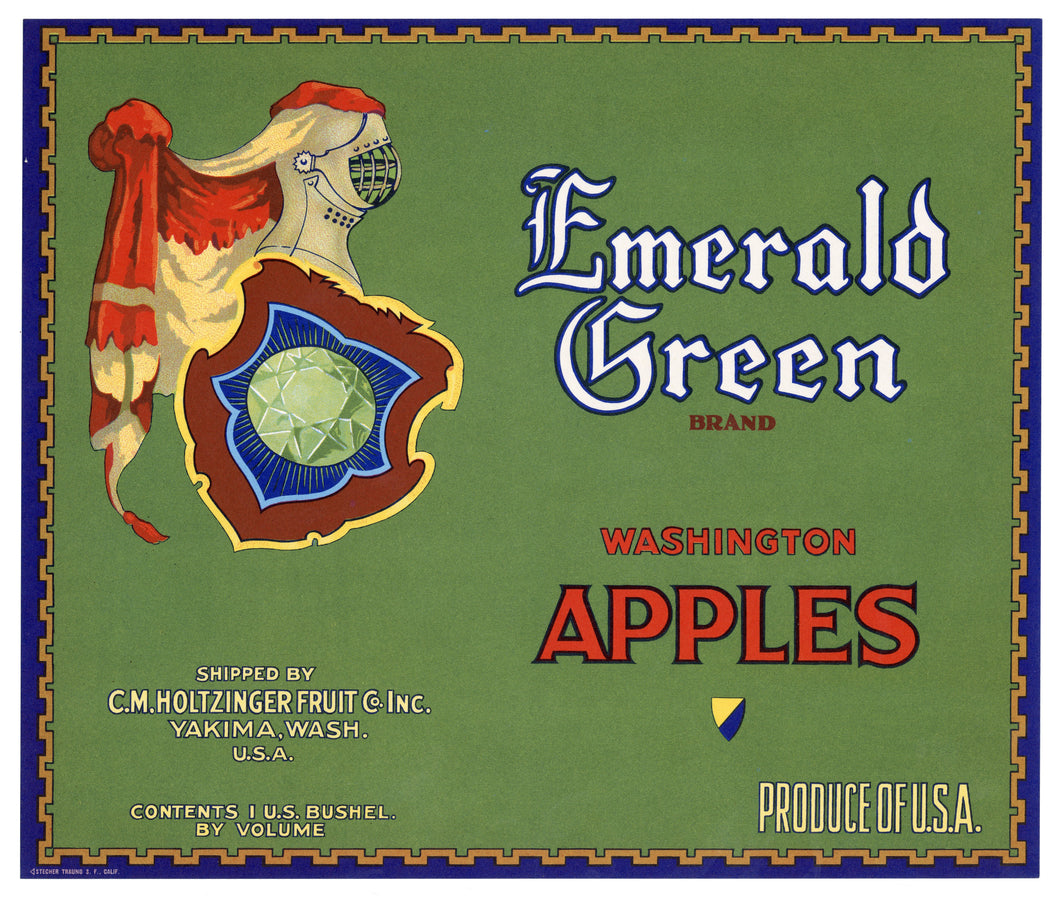 Vintage, Unused EMERALD GREEN Apple, Fruit Crate Label || Yakima, Washington