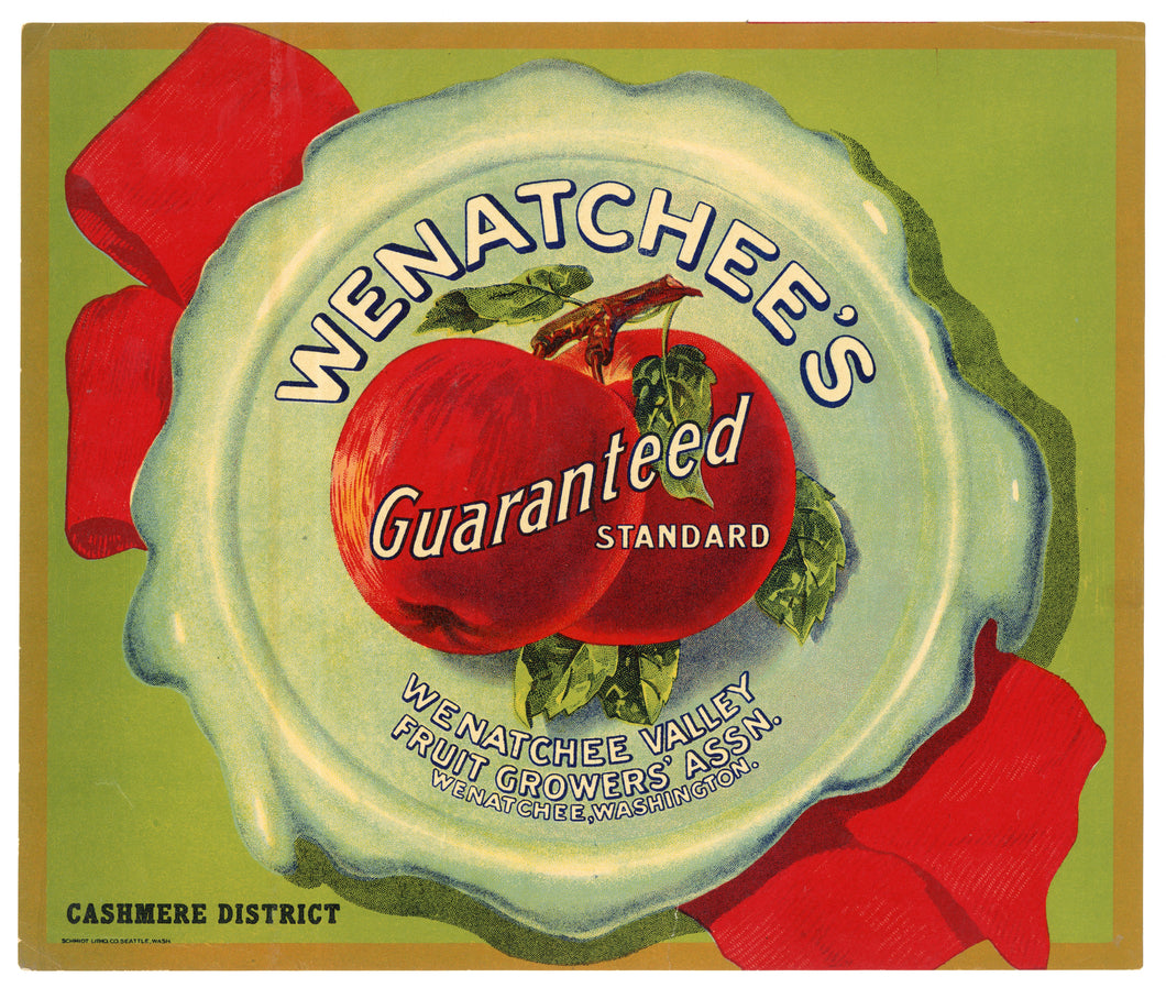 Vintage, Unused WENATCHEE'S GUARANTEED STANDARD Apple Fruit Crate Label || Wenatchee, Washington
