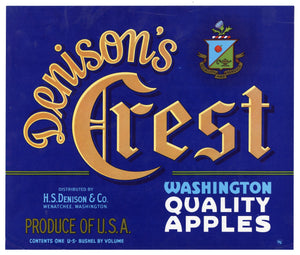 Vintage, Unused DENISON'S CREST Brand Apple Fruit Crate Label || Wenatchee, Washington