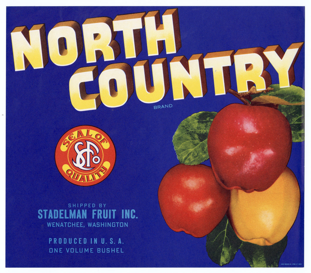 Vintage, Unused NORTH COUNTRY Brand Apple Fruit Crate Label || Wenatchee, Washington