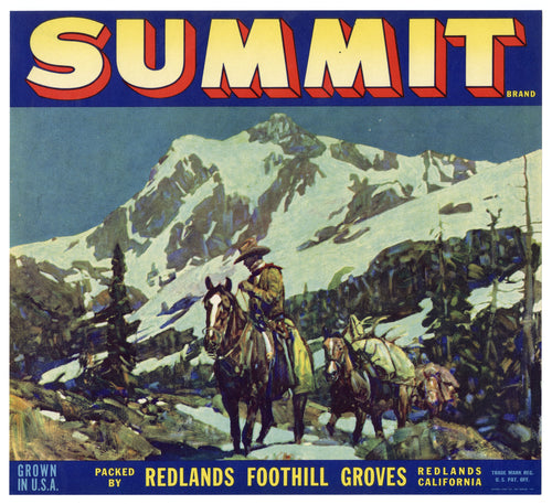 Vintage, Unused SUMMIT Brand Apple Fruit Crate Label, Cowboys || Redlands, Ca.