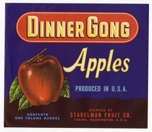 Vintage, Unused DINNER GONG Apple Fruit Crate Label || Yakima, Washington