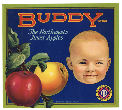 Vintage, Unused BUDDY Brand Apple Fruit Crate Label || Detroit, Michigan
