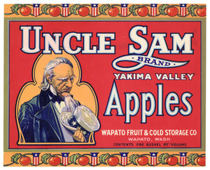 Vintage, Unused UNCLE SAM Brand Apple Fruit Crate Label || Wapato, Washington