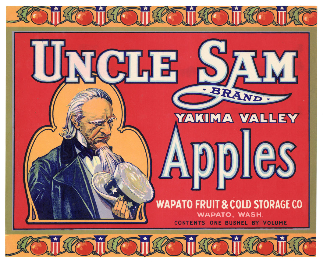 Vintage, Unused UNCLE SAM Brand Apple Fruit Crate Label || Wapato, Washington