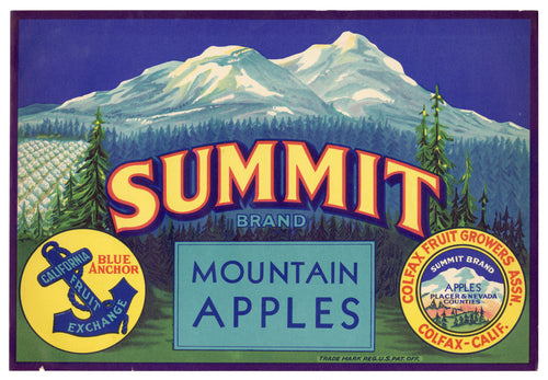 Vintage, Unused SUMMIT Brand Apple Fruit Crate Label || Colfax, Ca.