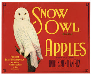 Vintage, Unused SNOW OWL Apple Fruit Crate Label || Yakima, Washington