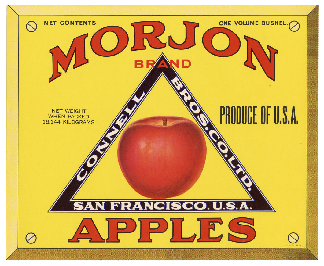 Vintage, Unused MORJON Brand Apple Fruit Crate Label || San Francisco, Ca.