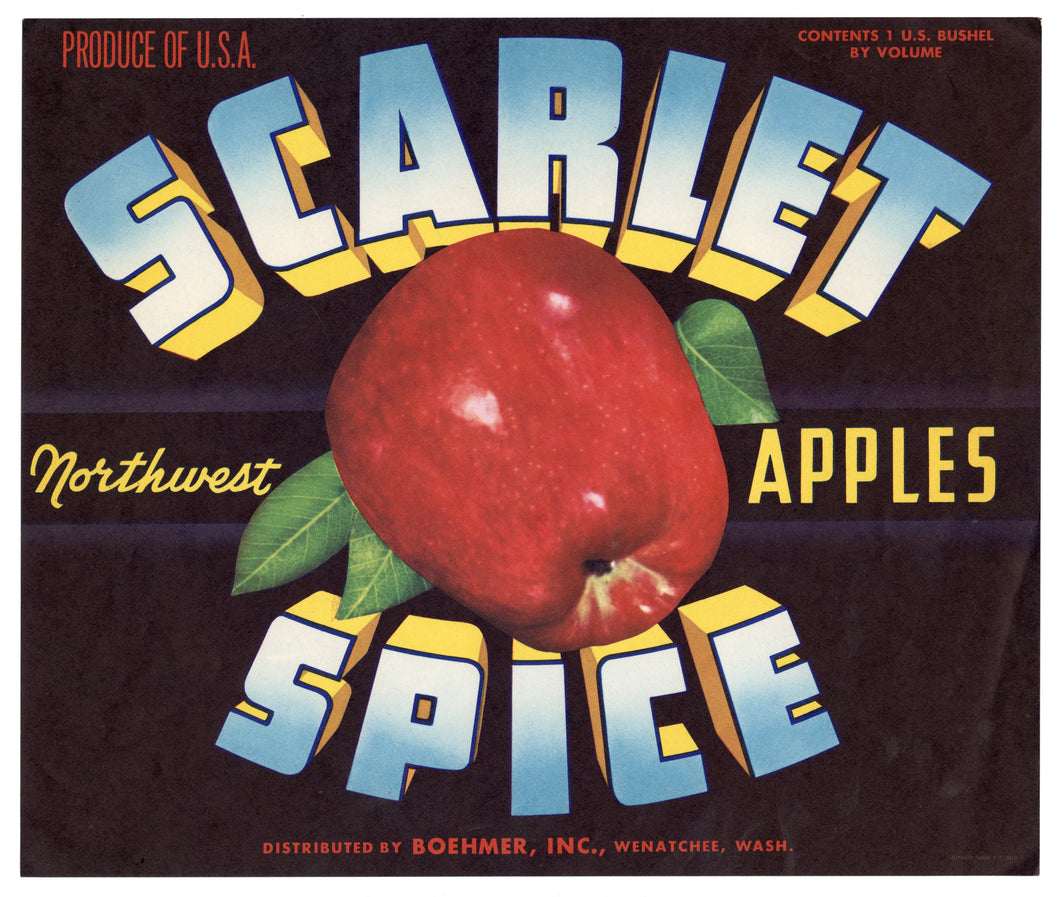 Vintage, Unused SCARLET SPICE Apple Fruit Crate Label || Wenatchee, Washington