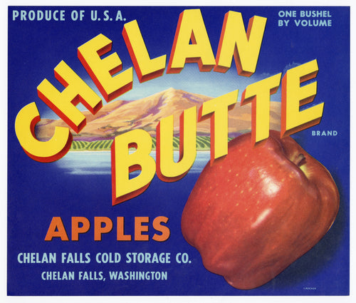 Vintage, Unused CHELAN BUTTE Brand Apple Fruit Crate Label || Chelan Falls, Washington