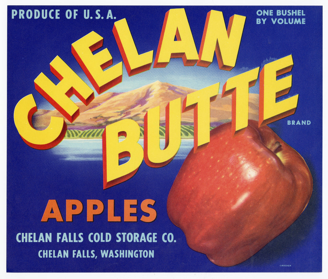Vintage, Unused CHELAN BUTTE Brand Apple Fruit Crate Label || Chelan Falls, Washington