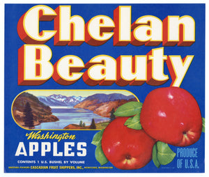 Vintage, Unused CHELAN BEAUTY Apple Fruit Crate Label || Wenatchee, Washington