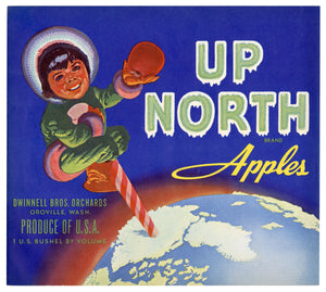 Vintage, Unused UP NORTH Brand Apple Fruit Crate Label, Eskimo || Oroville, Ca.