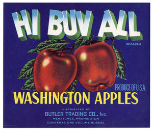 Vintage, Unused HI BUV ALL Apple, Fruit Crate Label || Wenatchee, Washington