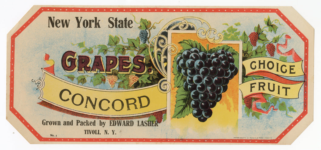 Antique, Unused New York State Concord Grape Label || Tivoli, N.Y.