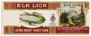 Vintage, Unused ELK LICK Brand Canned Corn Label || Springfield, Ohio
