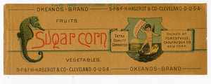 Vintage, Unused OKEANOS Brand Canned Sugar Corn Label, Seahorse || Cleveland, Ohio