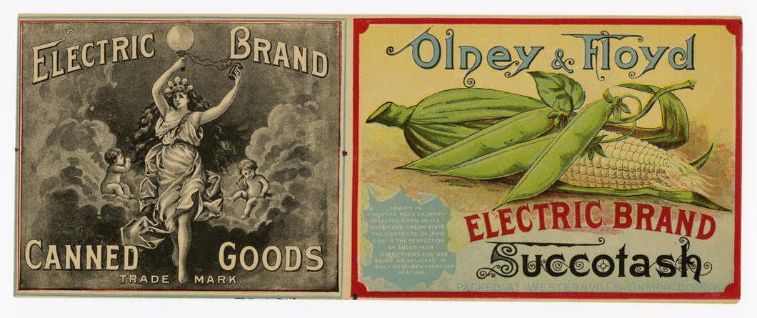 Vintage, Unused ELECTRIC Brand Canned Succotash Label || Westernville, Oneida, NY