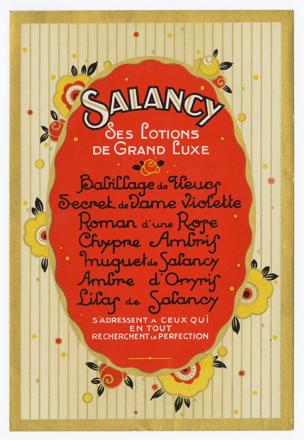 Vintage, Unused Art Deco SALANCY French Lotion, Cosmetic Label 