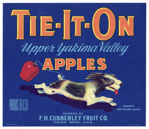 Vintage, Unused TIE-ON Apple Fruit Crate Label, Dog || Tieton, Washington
