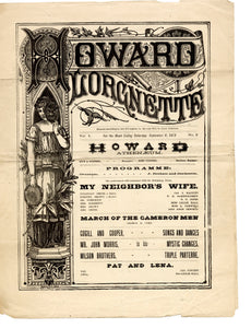 1873 Victorian HOWARD LORGNETTE Theater Program, Lillie Hall, My Neighbor's Wife