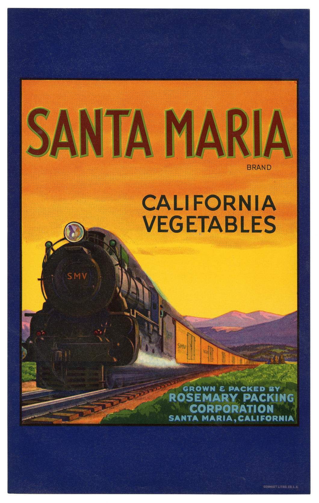 Vintage, Unused SANTA MARIA Brand Vegetable Crate Label || Santa Maria, Ca.