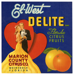 Vintage, Unused EL WEST DELITE Orange Crate Fruit Label Set of Two || Weirsdale, Fla.