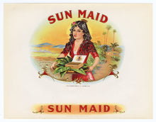 Load image into Gallery viewer, Antique, Unused SUN MAID Brand Cigar, Tobacco Caddy Crate Label SET of Three