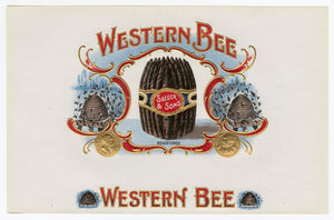 Antique, Unused WESTERN BEE Brand Cigar, Tobacco Caddy Crate Label 