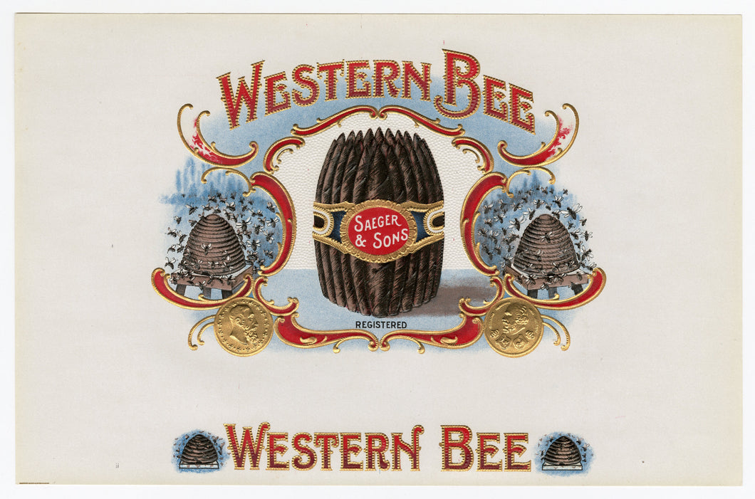 Antique, Unused WESTERN BEE Brand Cigar, Tobacco Caddy Crate Label 