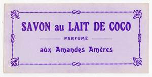 Vintage, Unused, French Art Deco SAVON AU LAIT DE COCO Soap Box Label