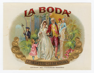 Antique, Unused LA BODA Brand Cigar, Tobacco Caddy Crate Label SET of Two, Wedding