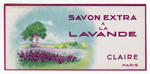 Vintage, Unused, French Art Deco SAVON EXTRA A LA LAVANADE Soap Box Label
