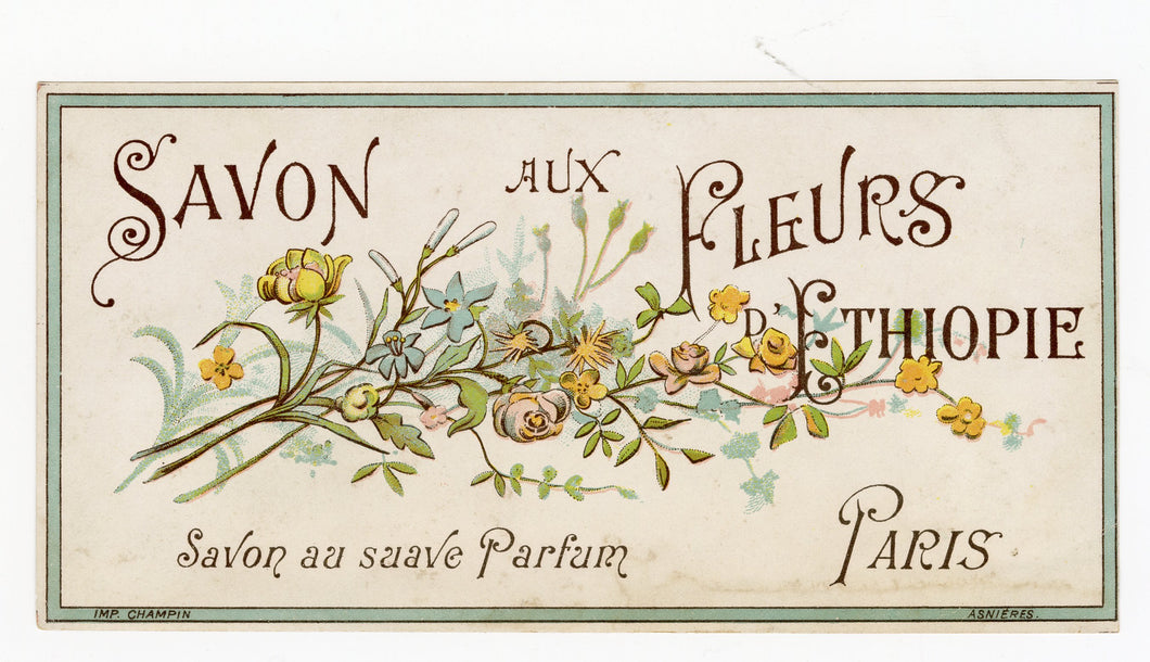 Vintage, Unused, French Art Deco SAVO AUX FLEURS D'ETHIOPIE Soap Box Label, Paris