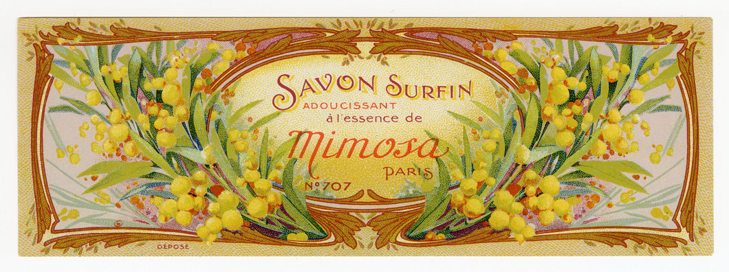 Vintage, Unused, French MIMOSA Brand Soap Crate Label 