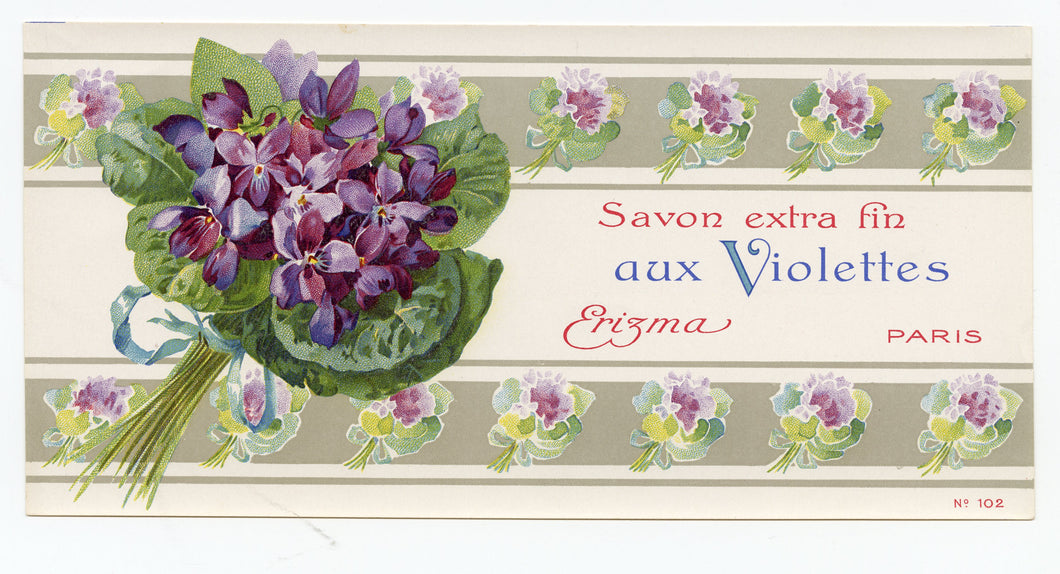 Vintage, Unused, French Art Deco SAVON AUX VIOLETTES Box Label, ERIZMA